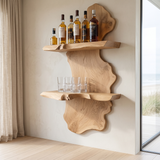 Torvane Live Edge Solid Wood Floating Wine Shelf SPA925725 Natural Oak - Timberustic Floating Wine Shelf