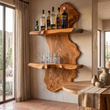 Torvane Live Edge Solid Wood Floating Wine Shelf SPA925725 Teak - Timberustic Floating Wine Shelf