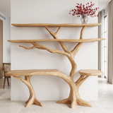 Trevaryn Sculpted Solid Wood Console Table with Shelves Natural Oak - Timberustic Console Table with Shelves