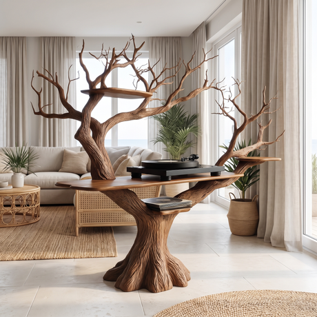 Vaeloran Handcrafted Solid Wood Tree Record Player Stand SPA321584 Brown - Timberustic Record Player Stand With Storage