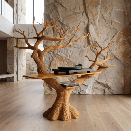 Vaeloran Handcrafted Solid Wood Tree Record Player Stand SPA321584 Teak - Timberustic Record Player Stand With Storage