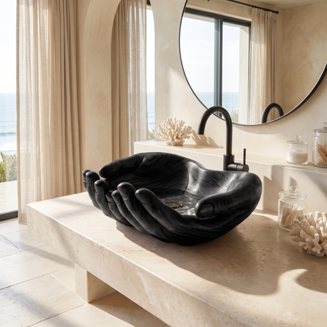 Vaelorin Handcrafted Solid Wood Hands-Shaped Vessel Sink Black - Timberustic Vessel Sinks