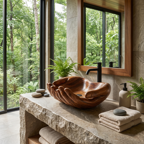 Vaelorin Handcrafted Solid Wood Hands-Shaped Vessel Sink Brown - Timberustic Vessel Sinks