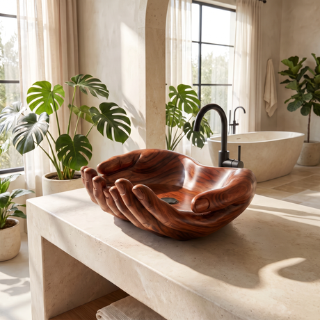Vaelorin Handcrafted Solid Wood Hands-Shaped Vessel Sink Mahogany - Timberustic Vessel Sinks