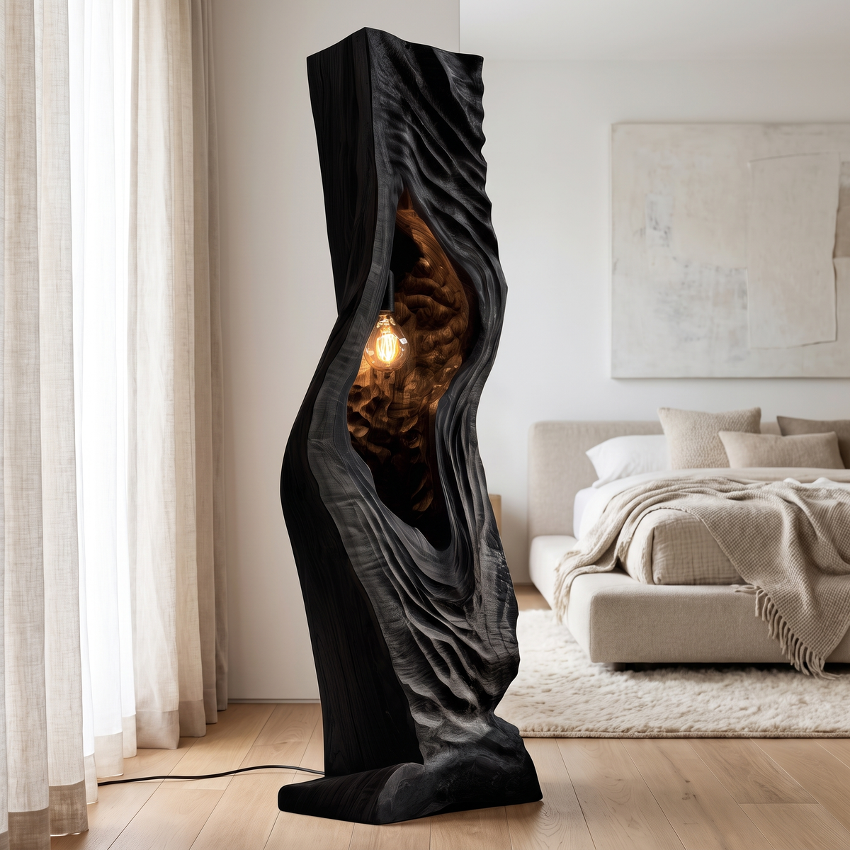 Vaelorin Sculpted Solid Wood Floor Lamp Black - Timberustic Floor Lamp