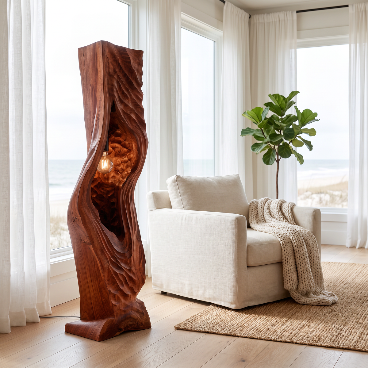 Vaelorin Sculpted Solid Wood Floor Lamp Mahogany - Timberustic Floor Lamp