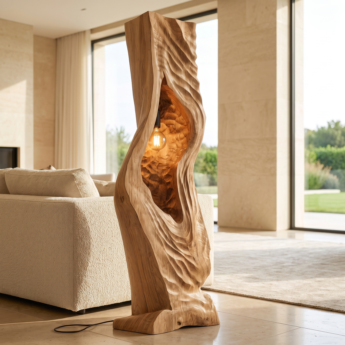 Vaelorin Sculpted Solid Wood Floor Lamp Natural Oak - Timberustic Floor Lamp