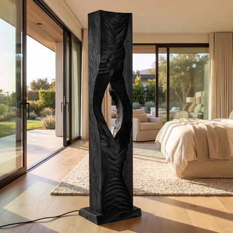 Vaelric Sculpted Solid Wood Floor Lamp Black - Timberustic Floor Lamp