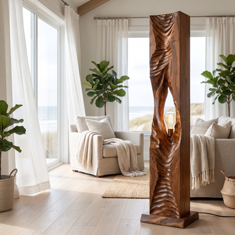 Vaelric Sculpted Solid Wood Floor Lamp Brown - Timberustic Floor Lamp