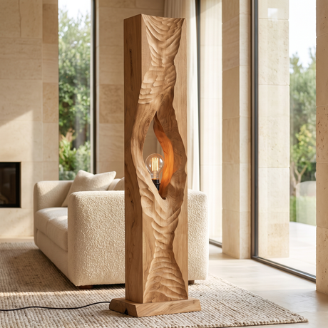 Vaelric Sculpted Solid Wood Floor Lamp Natural Oak - Timberustic Floor Lamp