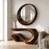 Vaelrith Sculpted Solid Wood Console Table — Dark Walnut