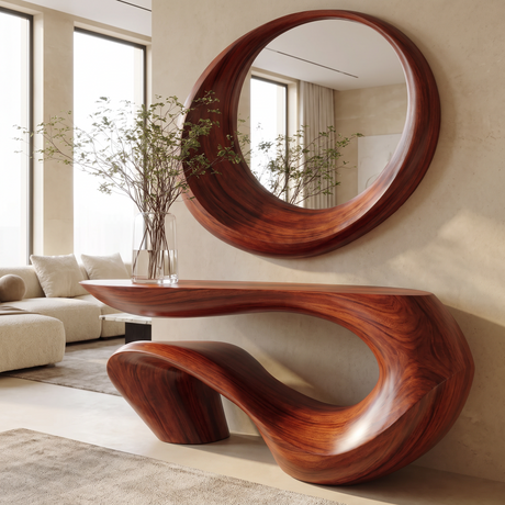 Vaelrith Sculpted Solid Wood Console Table — Mahogany