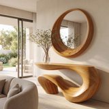 Vaelrith Sculpted Solid Wood Console Table — Teak