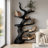 Vaelrune Sculpted Solid Wood Tree Bookshelf Black - Timberustic Tree Bookshelf