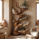 Vaelrune Sculpted Solid Wood Tree Bookshelf Brown - Timberustic Tree Bookshelf