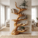 Vaelrune Sculpted Solid Wood Tree Bookshelf Teak - Timberustic Tree Bookshelf