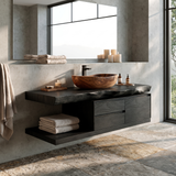 Vaelthorn Live Edge Solid Wood Floating Bathroom Vanity With Drawers Black - Timberustic Floating Bathroom Vanity With Drawers
