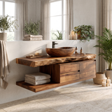 Vaelthorn Live Edge Solid Wood Floating Bathroom Vanity With Drawers Brown - Timberustic Floating Bathroom Vanity With Drawers