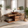 Vaelthorn Live Edge Solid Wood Floating Bathroom Vanity With Drawers Brown - Timberustic Floating Bathroom Vanity With Drawers