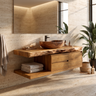 Vaelthorn Live Edge Solid Wood Floating Bathroom Vanity With Drawers Teak - Timberustic Floating Bathroom Vanity With Drawers