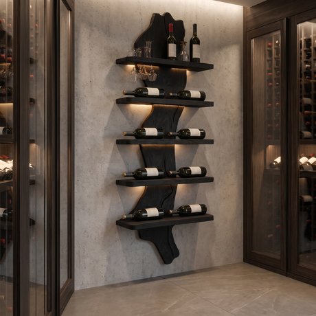 Valdoren Live Edge Solid Wood Floating Wine Shelf SPA395735 Black - Timberustic Floating Wine Shelf