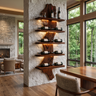 Valdoren Live Edge Solid Wood Floating Wine Shelf SPA395735 Dark Walnut - Timberustic Floating Wine Shelf
