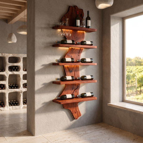 Valdoren Live Edge Solid Wood Floating Wine Shelf SPA395735 Mahogany - Timberustic Floating Wine Shelf