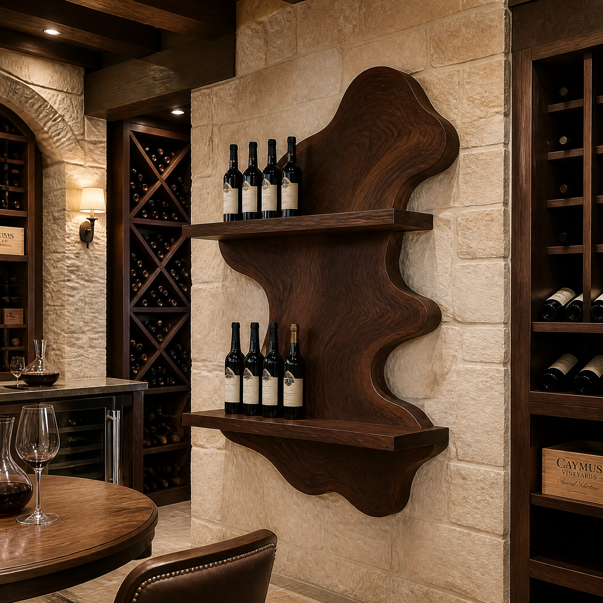 Valebrook Live Edge Handcrafted Floating Wine Shelf SPA924190 Dark Walnut - Timberustic Floating Wine Shelf