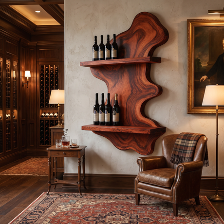 Valebrook Live Edge Handcrafted Floating Wine Shelf SPA924190 Mahogany - Timberustic Floating Wine Shelf