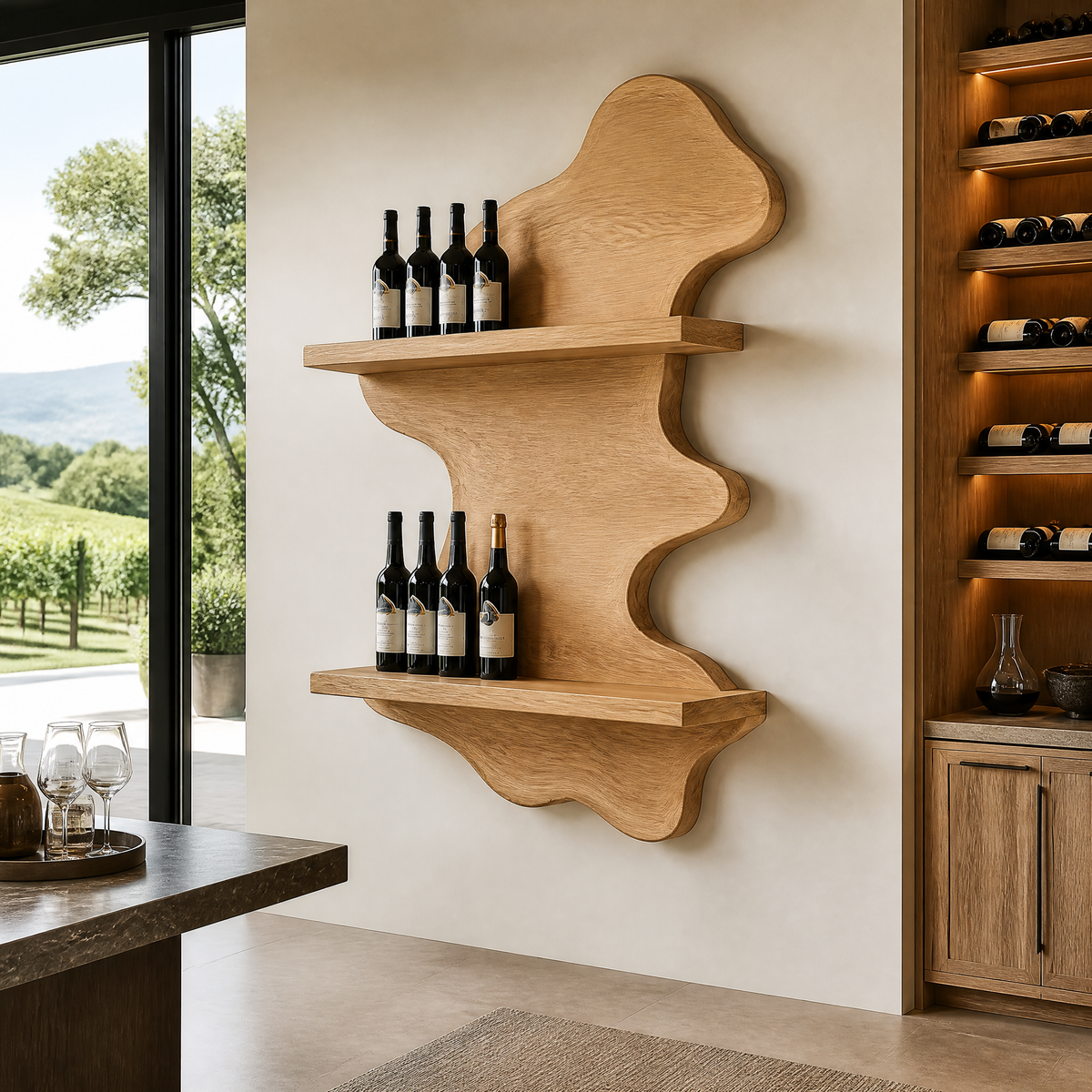 Valebrook Live Edge Handcrafted Floating Wine Shelf SPA924190 Natural Oak - Timberustic Floating Wine Shelf
