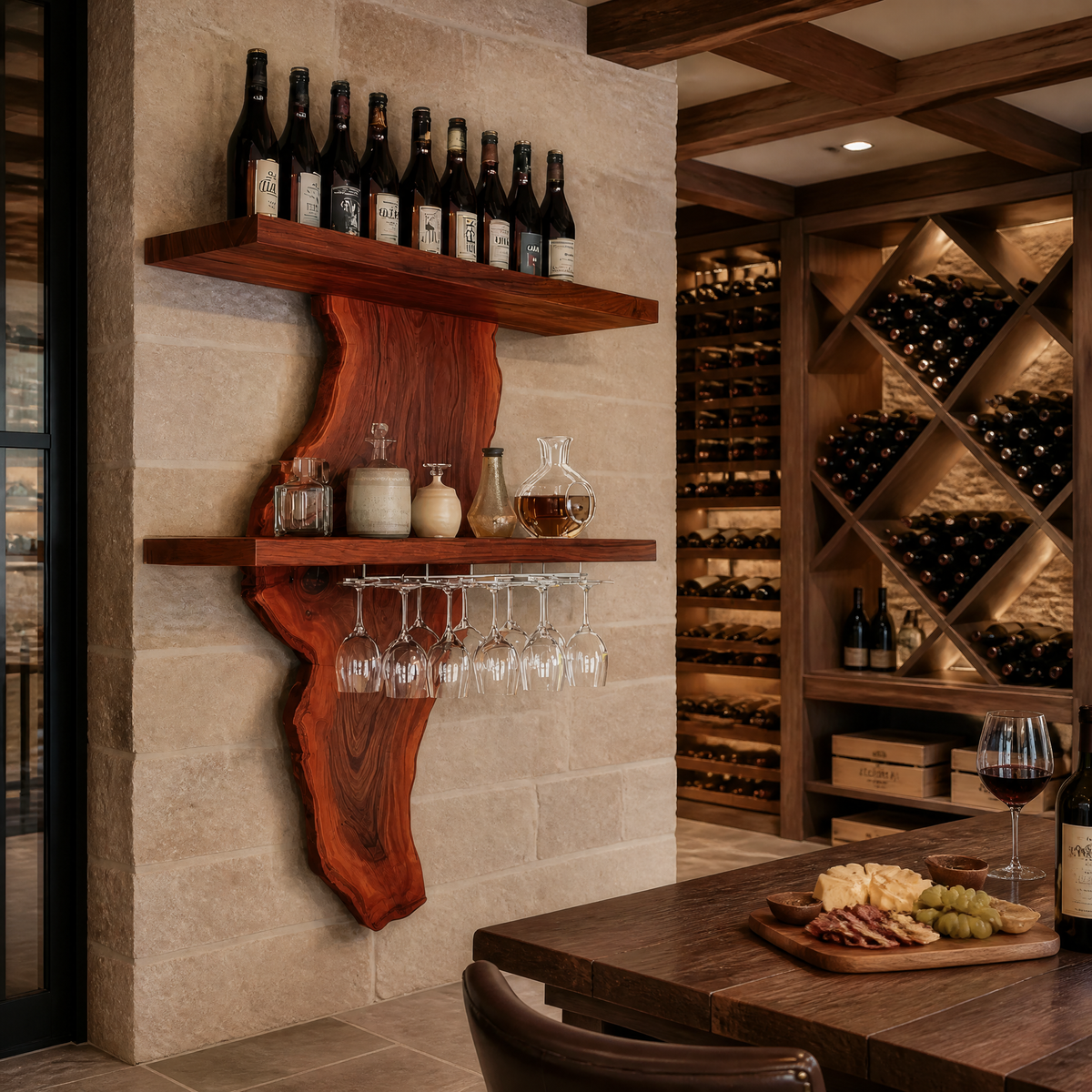Valencrest Live Edge Solid Wood Floating Wine Shelf SPA024312 Mahogany - Timberustic Floating Wine Shelf