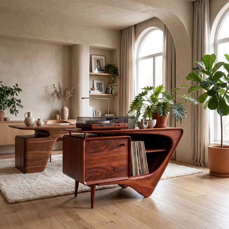 Valenridge Sculpted Solid Wood Record Player Stand Mahogany - Timberustic Record Player Stand With Storage