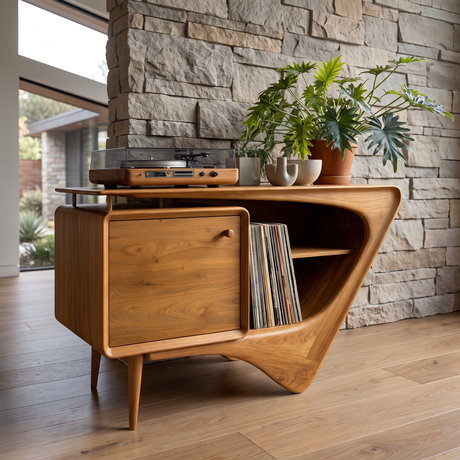 Valenridge Sculpted Solid Wood Record Player Stand Teak - Timberustic Record Player Stand With Storage