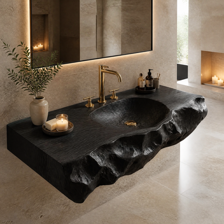 Valthera Live Edge Solid Wood Floating Bathroom Vanity with Integrated Sink SPA235756 Black - Timberustic Floating Bathroom Vanity with Integrated Sink
