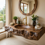 Valthera Live Edge Solid Wood Floating Bathroom Vanity with Integrated Sink SPA235756 Brown - Timberustic Floating Bathroom Vanity with Integrated Sink