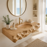 Valthera Live Edge Solid Wood Floating Bathroom Vanity with Integrated Sink SPA235756 Natural Oak - Timberustic Floating Bathroom Vanity with Integrated Sink