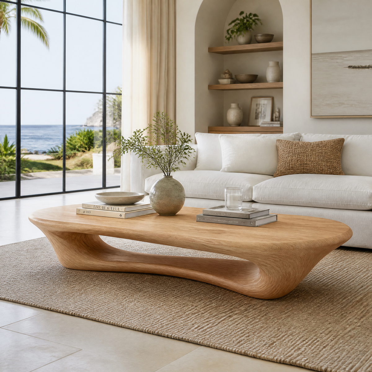 Valthera Sculpted Solid Wood Coffee Table SPA235732 — Natural Oak