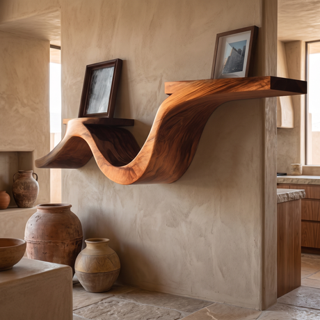 Valthera Sculpted Solid Wood Floating Shelf — Brown