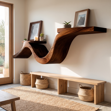 Valthera Sculpted Solid Wood Floating Shelf — Dark Walnut