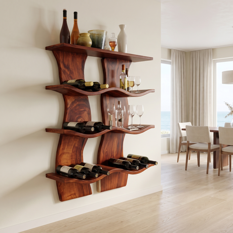Valthera Solid Wood Floating Wine Shelf SPA892581 Mahogany - Timberustic Floating Wine Shelf