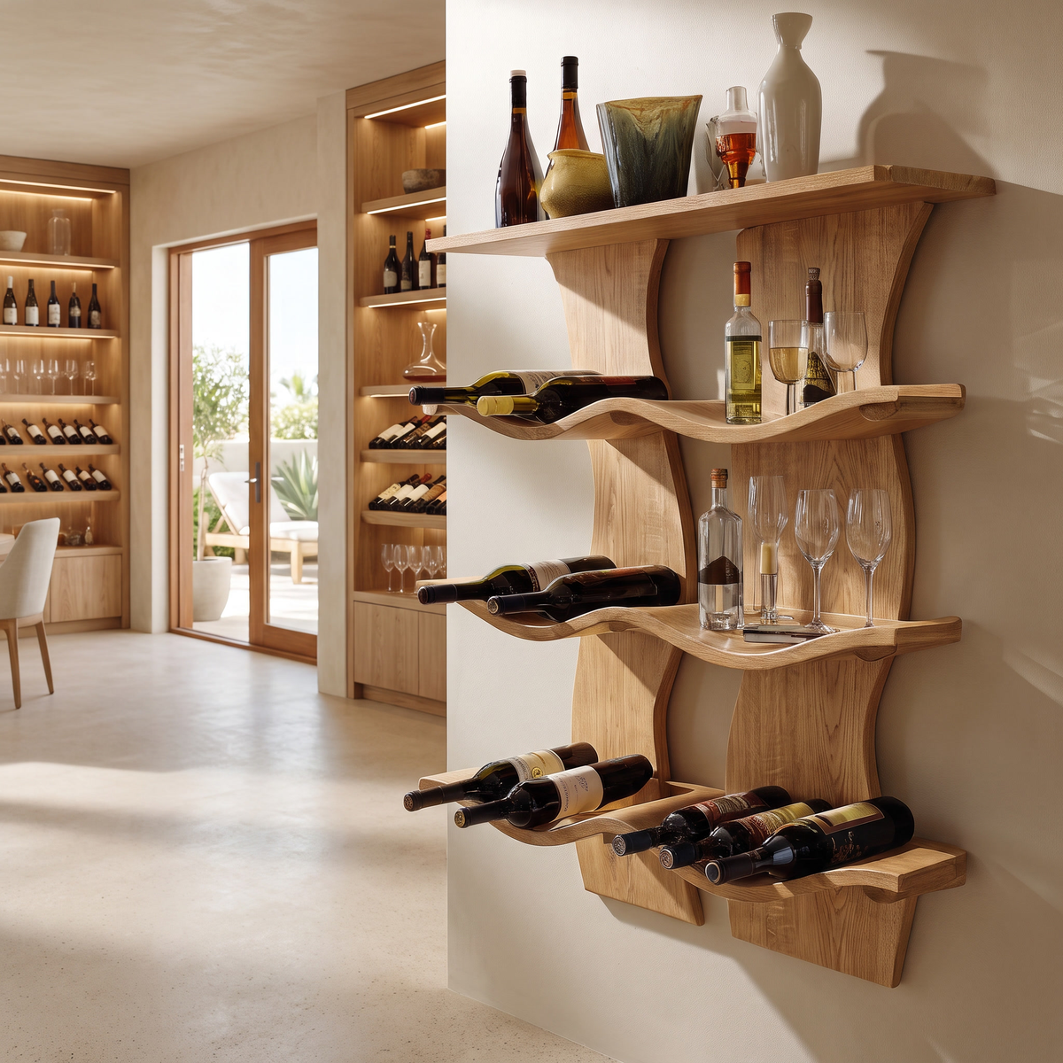 Valthera Solid Wood Floating Wine Shelf SPA892581 Natural Oak - Timberustic Floating Wine Shelf