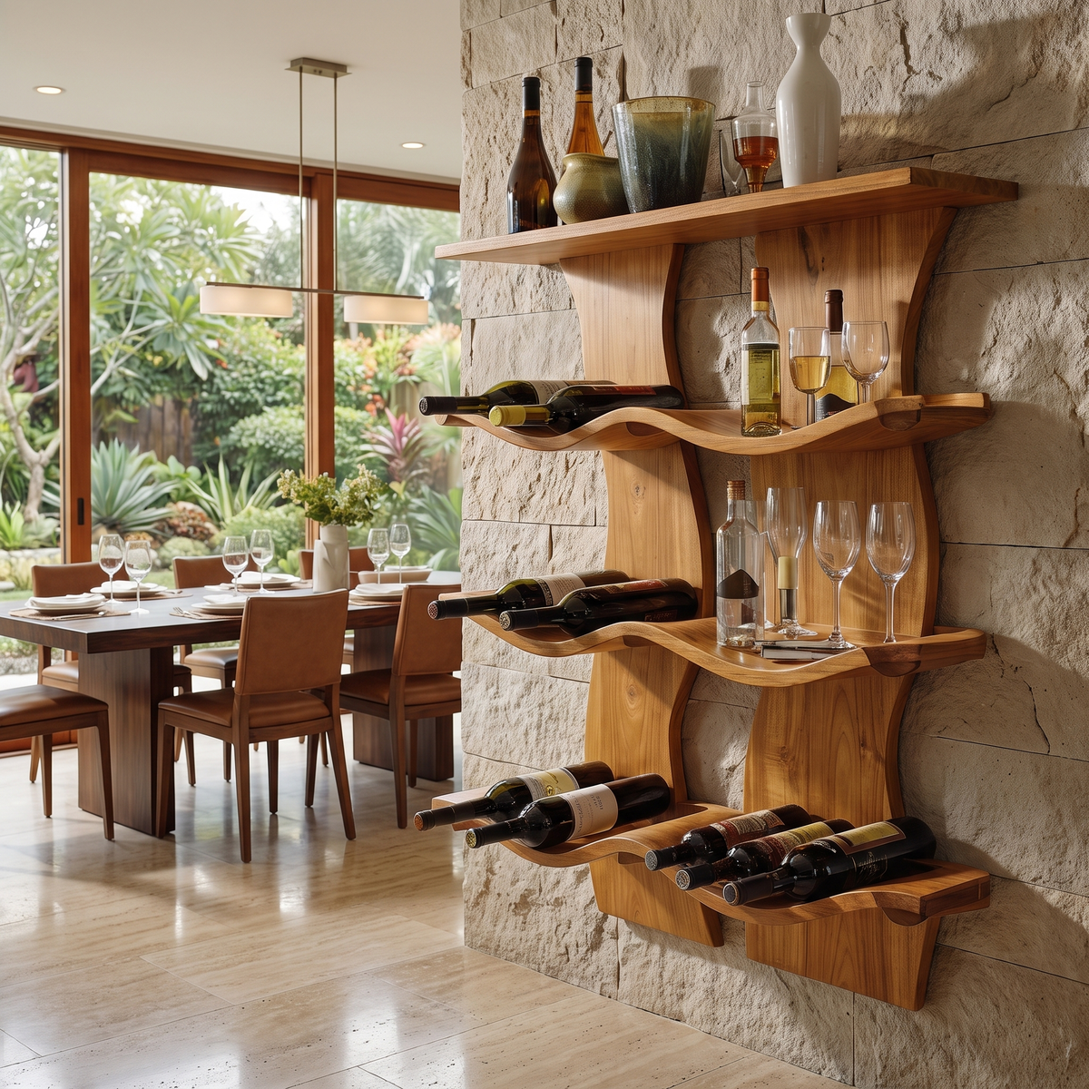 Valthera Solid Wood Floating Wine Shelf SPA892581 Teak - Timberustic Floating Wine Shelf