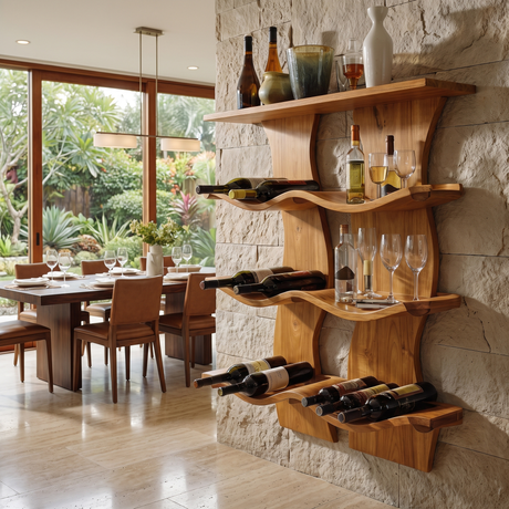 Valthera Solid Wood Floating Wine Shelf SPA892581 Teak - Timberustic Floating Wine Shelf