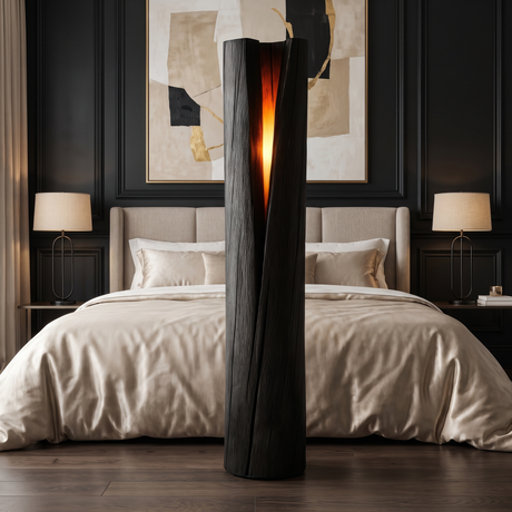 Valtheris Sculpted Slit Integrated LED Wood Floor Lamp Black - Timberustic Floor Lamp