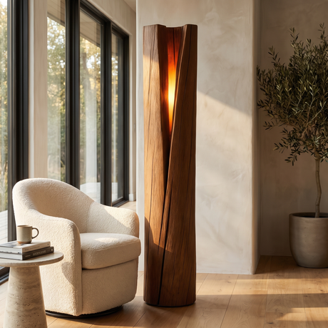 Valtheris Sculpted Slit Integrated LED Wood Floor Lamp Brown - Timberustic Floor Lamp
