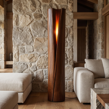 Valtheris Sculpted Slit Integrated LED Wood Floor Lamp Dark Walnut - Timberustic Floor Lamp