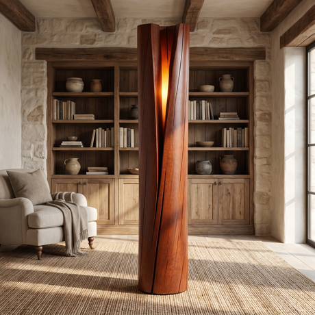 Valtheris Sculpted Slit Integrated LED Wood Floor Lamp Mahogany - Timberustic Floor Lamp