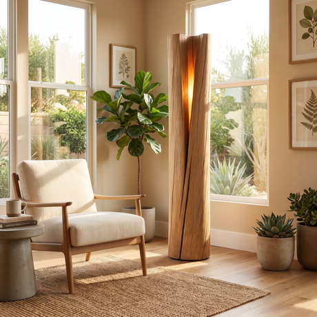 Valtheris Sculpted Slit Integrated LED Wood Floor Lamp Natural Oak - Timberustic Floor Lamp