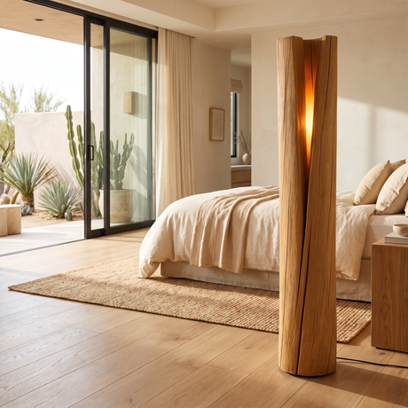 Valtheris Sculpted Slit Integrated LED Wood Floor Lamp Teak - Timberustic Floor Lamp