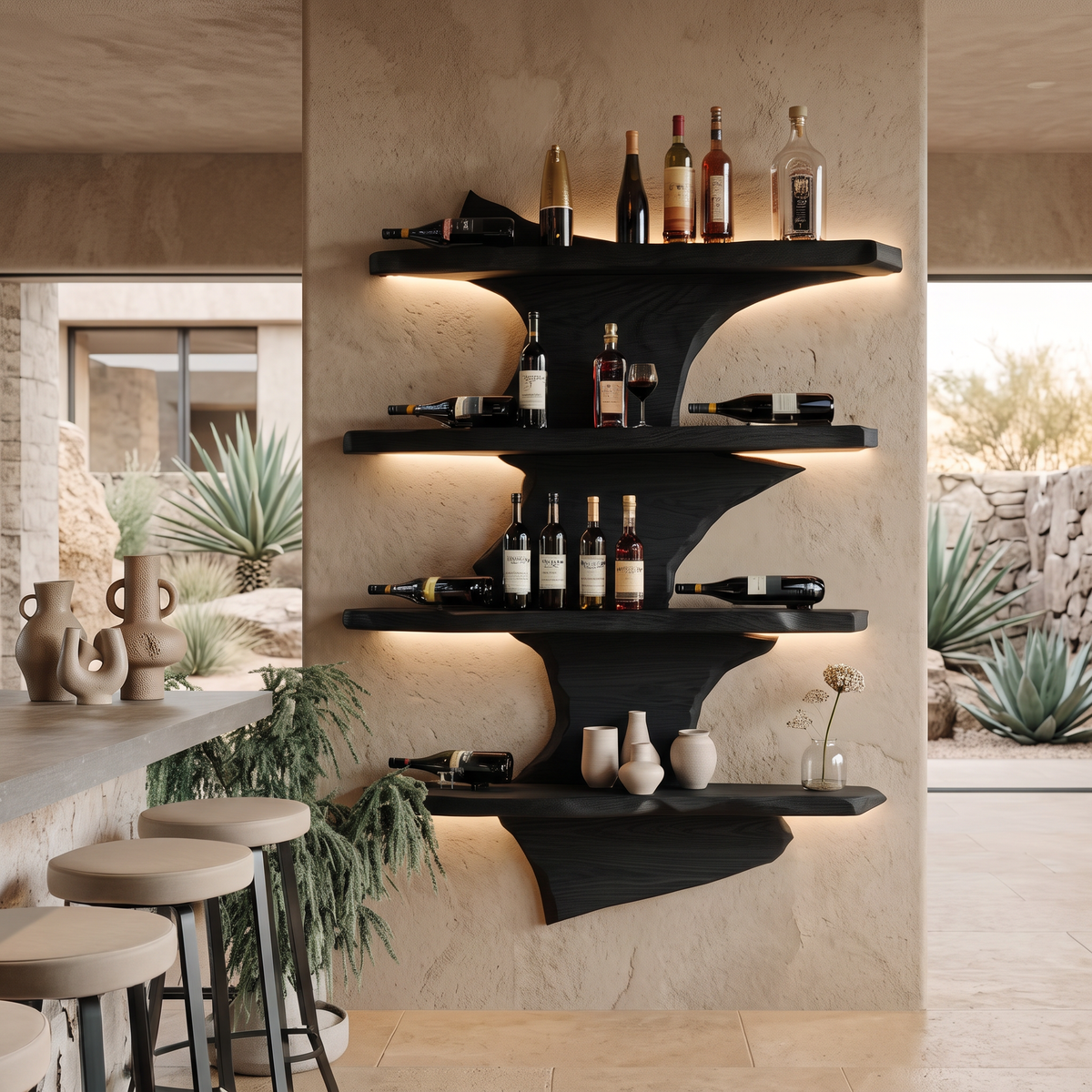 Varethorn Live Edge Solid Wood Floating Wine Shelf SPA925975 Black - Timberustic Floating Wine Shelf